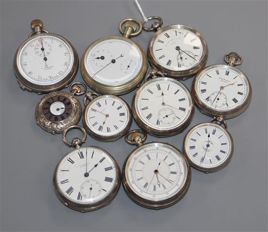 Ten silver pocket watches